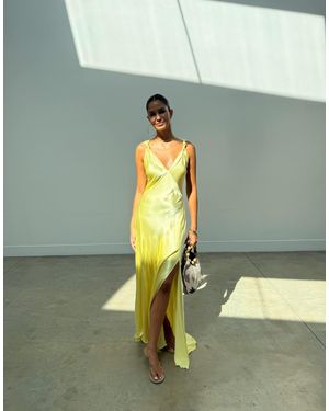 Never Fully Dressed Sofia Satin Knot Strap Bias Cut Maxi Dress - Yellow