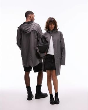 Rains 12020 Unisex Waterproof Long Hooded Jacket - Black