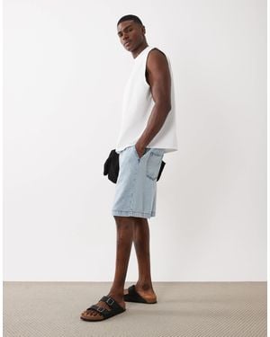 ASOS Pull On Mid Length Linen Blend Denim Jorts - White