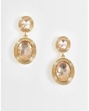 Accessorize Oval Crystal Double Drop Earrings - Metallic