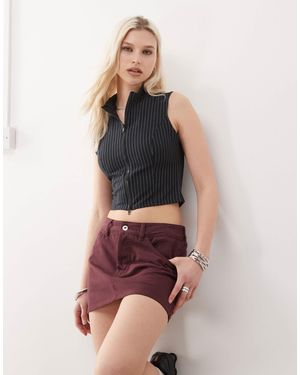 Collusion Bengaline Fitted Zip Through Pinstripe Top - Part Of A Set - Black