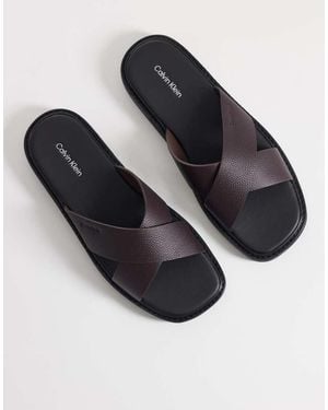 Calvin Klein Leren Sandalen Met Kruisbandjes - Zwart