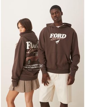 ASOS Unisex Oversized Hoodie With Ford Print - Brown
