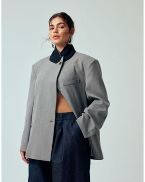 ASOS Curve Oversized Contrast Collar Blazer - Gray