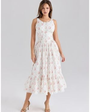 House Of Cb Sienna Stretch Cotton Lace Up Midi Dress - White