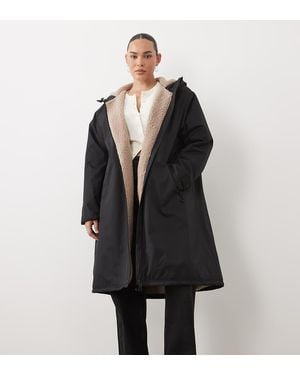 ASOS Asos Design Curve Longline Rain Coat With Borg Liner - Black