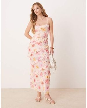 Wild Lovers Cali Dreams Floral Print Ruffle Beach Maxi Dress - Pink