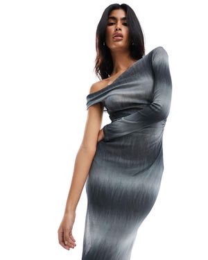 Pull&Bear One Shoulder Asymmetric Knit Maxi Dress With Split - Black