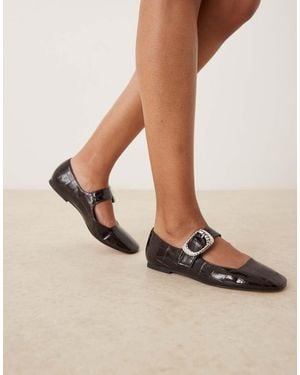 ASOS Bailarinas Marrones Efecto Piel De Cocodrilo De Estilo Merceditas Con Puntera Cuadrada Linton De -Marrón - Neutro