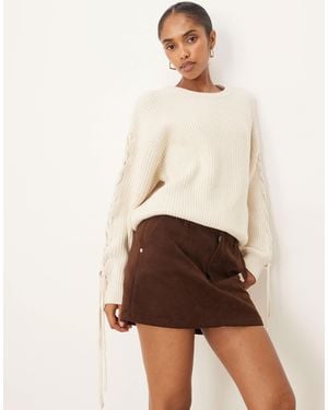 JJXX Knitted Sweater With Lace Up Detail - Natural