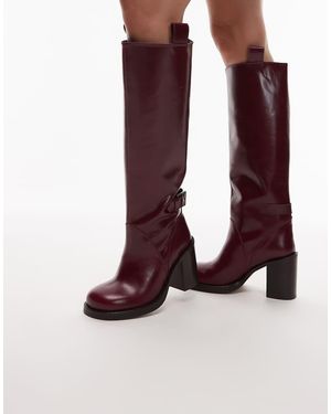ASOS Botas Por La Rodilla Burdeos Con Puntera Redondeada De Cuero Premium Casper De -Rojo