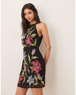 Maya Floral Motif Halter Neck Mini Dress - White
