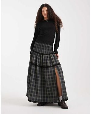 Daisy Street Shirred Drop Waist Tiered Maxi Skirt - Black