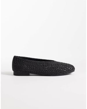 SEQWL Wide Fit Woven Ballet Flats - Black