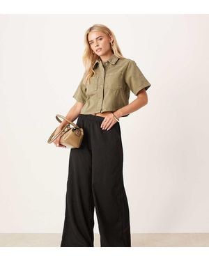 JDY Petite Pantaloni A Fondo Ampio Neri Testurizzati - Nero