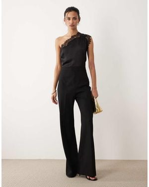 Mango One Shoulder Jumpsuit With Lace Detail - White