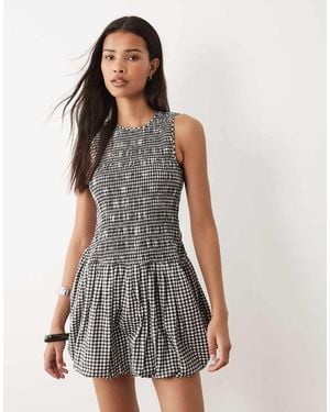Wednesday's Girl Shirred Puff Ball Mini Dress - Grey