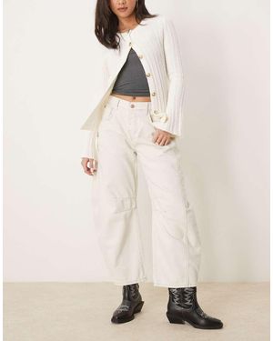 Free People Good Luck Mid Rise Barrel Leg Jeans - Natural