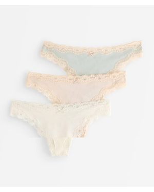 Lindex Pack De 3 Tangas De Color Pastel Con Ribete De Encaje De Algodón - Blanco