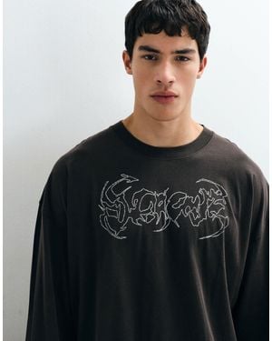 Weekday Oversized Long Sleeve T-shirt With Abstract Text Print - Black