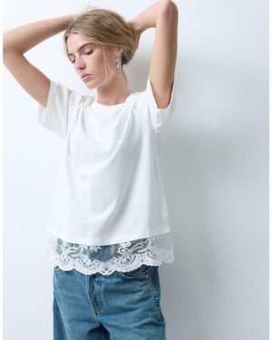 ONLY T-Shirt Met Kanten Rand - Wit