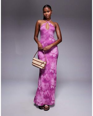 Princess Polly Halterneck Keyhole Detail Open Back Maxi Dress - Purple