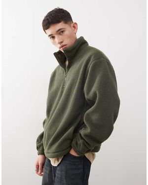 Weekday Travis Half Zip Borg Fleece Sweatshirt - Green