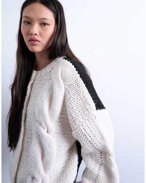 TOPSHOP Knitted Premium Chunky Cable Color Block Cardigan - White