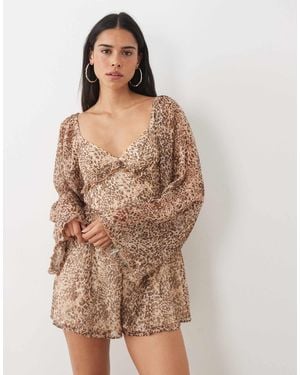 Miss Selfridge Long Sleeve Chiffon Playsuit - Brown