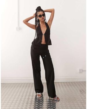 Motel Cursa Sarong Overlay Bead Detail Linen Trousers - Natural