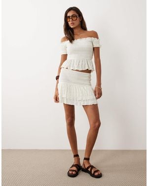 Kaiia Exclusive Shirred Waist Textured Ruffle Hem Rara Mini Skirt - Natural