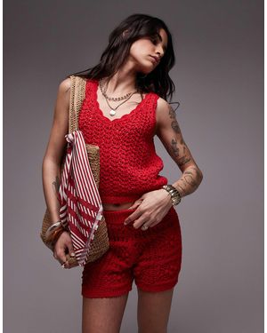 TOPSHOP Knitted Co-ord Stitchy Short - Red