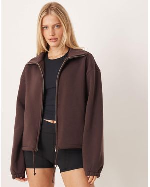 Gina Tricot Soft Pile Borg Gym Zip Through Sweater Fleece - Purple