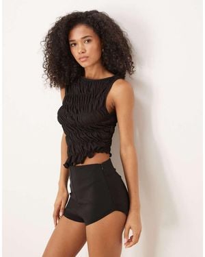 ASOS Sheer Mesh Asymmetric Shirred Top - Black