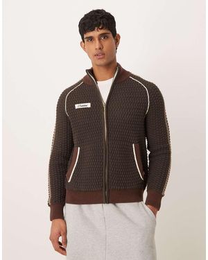 Prohibited Zip Through Knitted Track Jacket - Brown