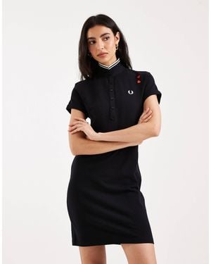 Fred Perry Tipped Logo Polo Shirt Mini Dress - Black