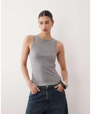 Mango Cotton Rich Ribbed Racer Vest - Grey