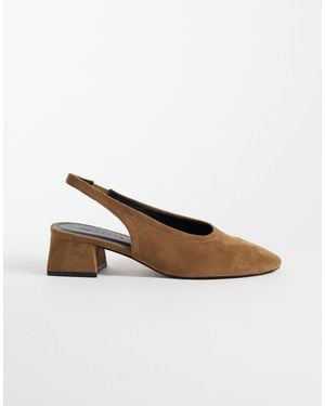 ASOS Sindy Minimalist Block Heeled Slingback Pumps - Brown