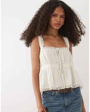 Mango 100% Cotton Button Front Embroidered Cami Top - Brown