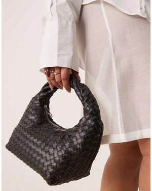 Gina Tricot Braided Weave Small Tote Handbag With Twisted Handle - Natural