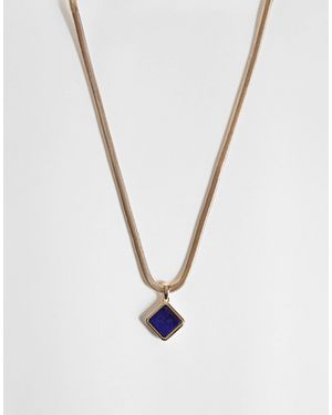 Reclaimed Vintage Farbener anhänger mit blauem lapislazuli-stein - Weiß