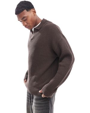 ADPT – gestricktes oversize-polohemd mit patentmuster - Braun