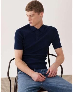 ASOS Short Sleeve Knitted Polo - Blue