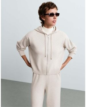 Oysho Knit Waffle Hooded Jacket - White