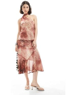 ASOS Chiffon Asym Hem Midi Skirt - Pink
