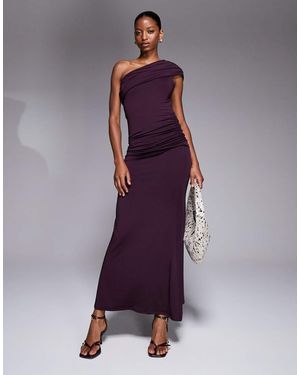 New Look Gerimpelde Midi-Jurk Met Blote Schouder - Paars