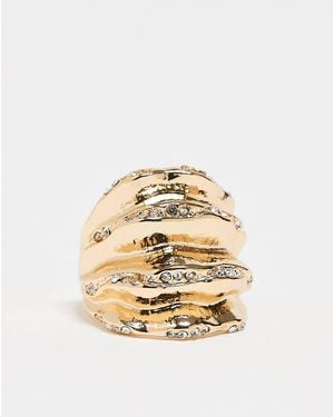 ASOS Textured Chunky Ring With Crystal Details - Metallic