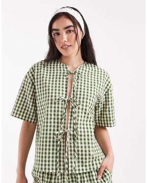 Daisy Street Gingham Tie Front Top - Green