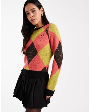 Fred Perry – mehrfarbiger pullover mit argyle-muster - Rot