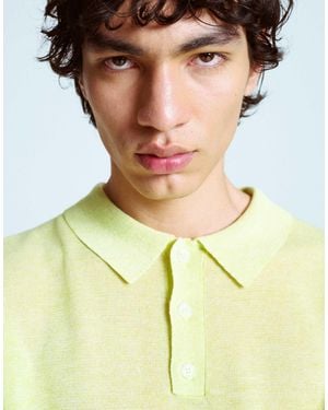 TOPMAN Linen Mix Knitted Polo - Natural